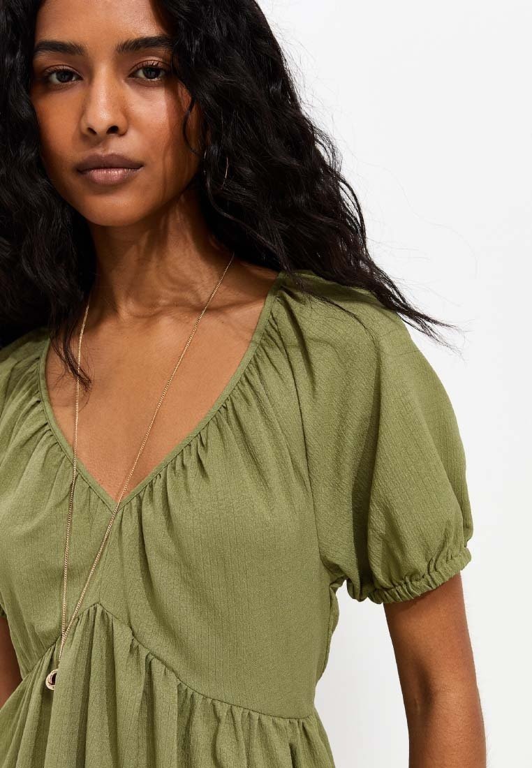 New Look TEXTURED MINI SMOCK DRESS - Day dress - olive
