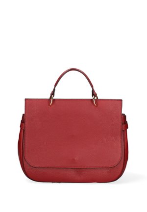 Rote Ledertasche mit strukturierter Form, Oberhandgriff und abnehmbarem Schultergurt. Verfügt über eine glatte Textur und dezente Nähedetails.