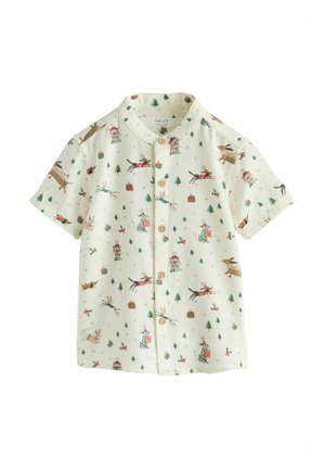 Next, SHORT SLEEVE GRANDAD COLLAR CHRISTMAS SHIRT - Shirt - ecru white