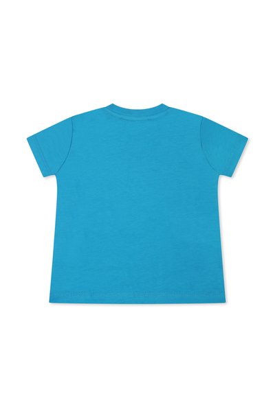 T-shirt a maniche corte color turchese in cotone. Presenta una scollatura rotonda, design semplice, orlo dritto e dettagli con doppia cucitura.