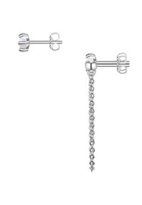 Silberne Ohrstecker mit einem schillernden Stein auf der einen Seite und einem Kettendetail mit ineinander greifenden Gliedern auf der anderen, das ein elegantes Design präsentiert.