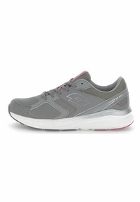 Sive tenisice za sport s mrežastim i sintetičkim materijalima, s uzorkom, bijelim srednjim dijelom i ružičastim akcentima. Logo sa strane.