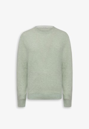 Maglione in maglia verde chiaro con scollo a girocollo, maniche lunghe e polsini e orlo a coste.