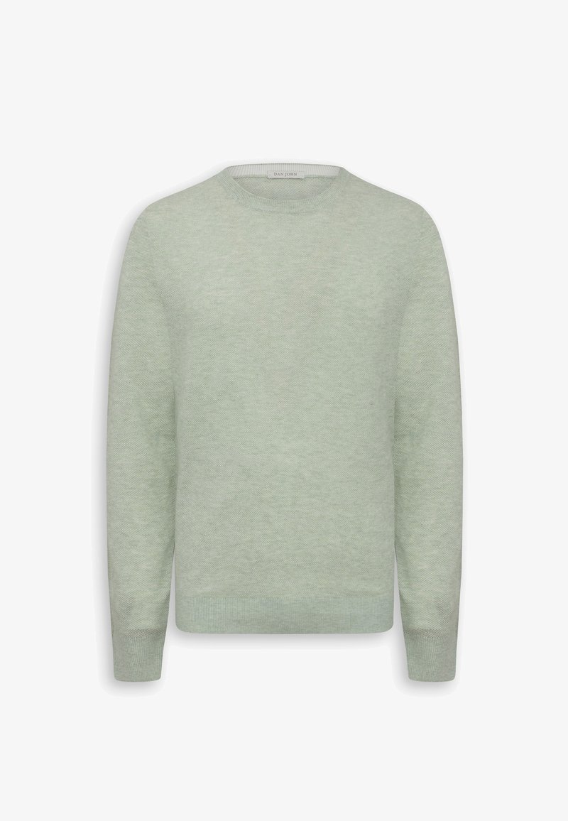 Suéter de punto de cuello redondo de color verde claro con mangas largas y puños y dobladillo acanalados.