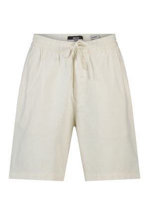 Pantaloncini casual color avorio con vita elastica e coulisse frontale, lunghezza fino al ginocchio, realizzati in tessuto leggero per comfort e facilità di movimento.