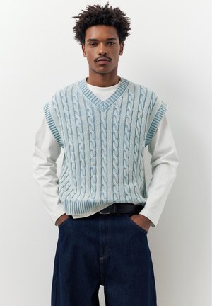 PULL&BEAR ACID WASH CABLE-KNIT  - Top - light blue