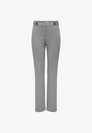 Hallide sirgetega hallid sirged püksid, millel on kõrge vöökoht ja nupud iga külje peal, valmistatud pehmest ja venivast kangast.