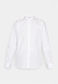 Vit långärmad skjorta med ståkrage, knappfront och klassisk passform. Tillverkad av ett följsamt tyg med minimala rynkor och utan mönster.