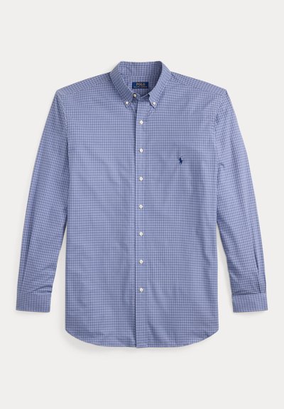 Μπλε πουκάμισο με μακριά μανίκια με μικρό καρό μοτίβο, γιακά με κουμπιά και κεντημένο λογότυπο Polo Ralph Lauren στο αριστερό στήθος.