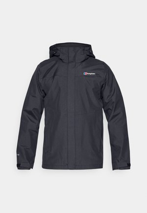 Mustanı veekindel jakk, millel on lukuga esiosa, reguleeritav kapuuts ja elastsed mansetid. Valmistatud sileda, mati riidega. Logo rindkere kohal.