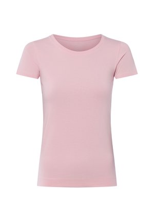 Solid light pink short-sleeve crew neck t-shirt with a slim fit, displayed on a plain white background.