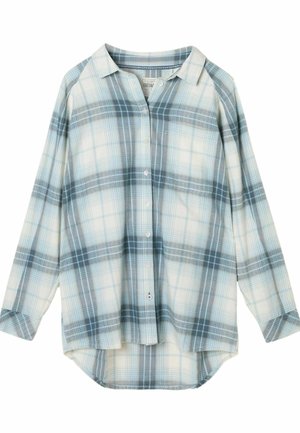 Karierte Hemd in Hellblau und Weiß mit durchgehendem Knopfleistentverschluss, langen Ärmeln und abgerundetem Saum. Hergestellt aus weichem, strukturiertem Stoff.