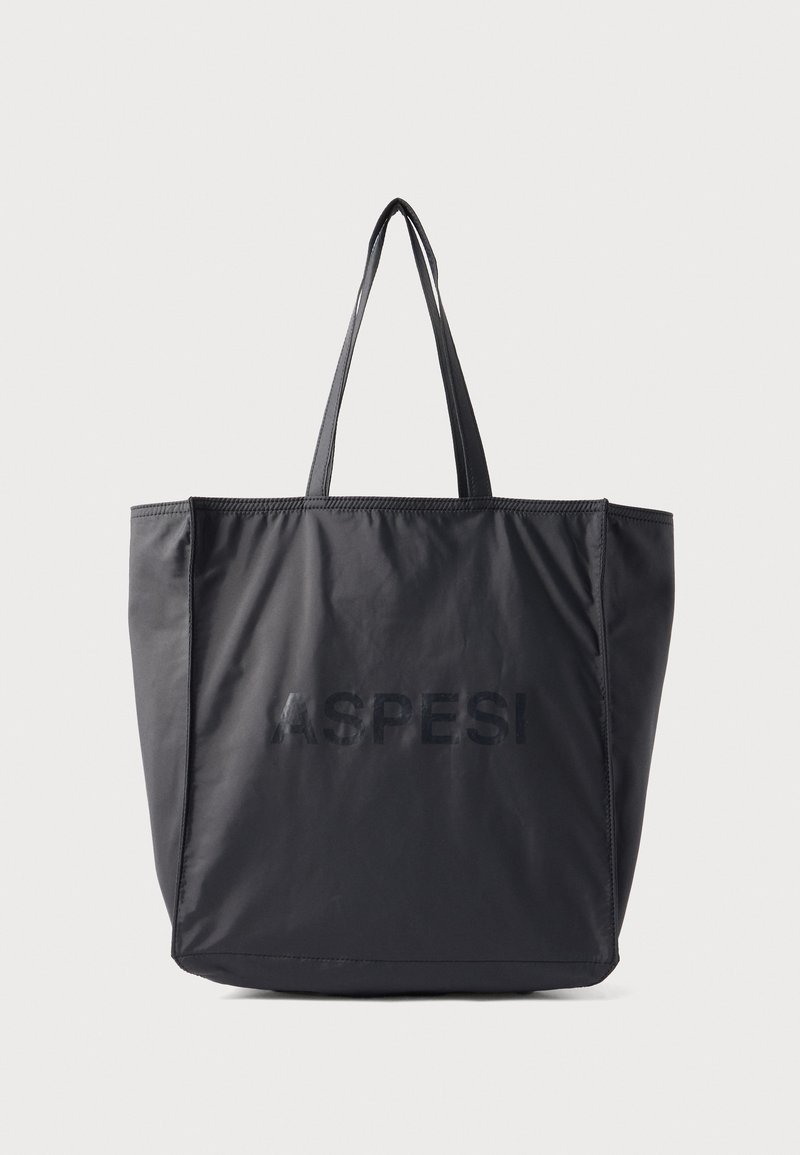 Sac cabas noir avec fines poignées et logo « ASPESI » imprimé à l'avant, présenté sur un fond clair uni.