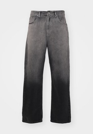 Mörkgrå denimjeans med en blekt ombré-effekt, rak benform, fem fickor och ögla för bälte. Tjocka sömmar.