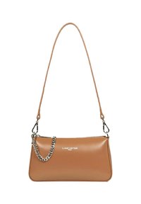 Borsa a spalla sintetica tan con design elegante, accentuata da una catena argento e logo impresso. Caratterizzata da una silhouette slanciata e tracolla rimovibile.