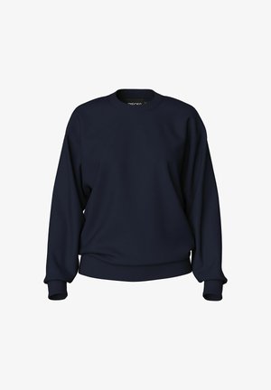 Jūras zilas krāsas sporta krekls ar apaļu kaklu, garām piedurknēm, ribotiem aprocēm un jostu. Gluda tekstūra, bez redzamām rakstām vai aparatūras.