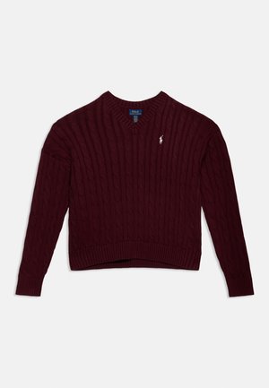 Polo Ralph Lauren, CABLE-KNIT COTTON V-NECK SWEATER 7-14Y - Džemper - rich ruby