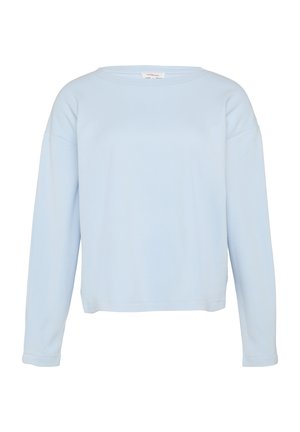 Hellblaue Langarm-Sweatshirt aus weichem Material, mit lockerer Passform, weitem Ausschnitt und gerippten Manschetten.