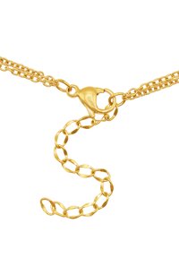 Collana in oro con maglie ovali interconnesse e chiusura a moschettone, con una finitura texture e un design ondulato e fluente.
