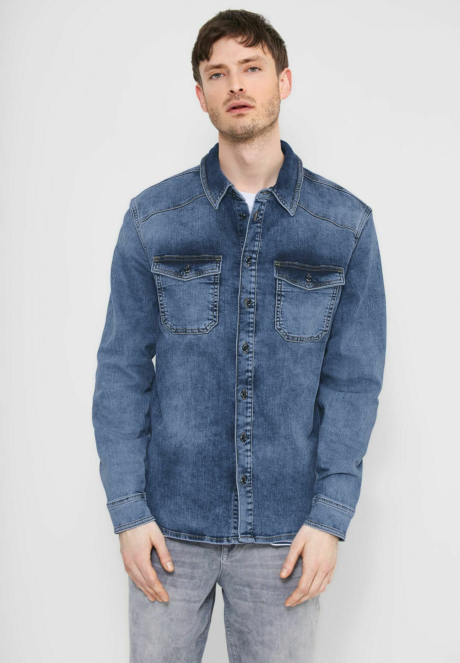 Street One Men KLASSISCHES - Camicia - blau/blu denim - Zalando