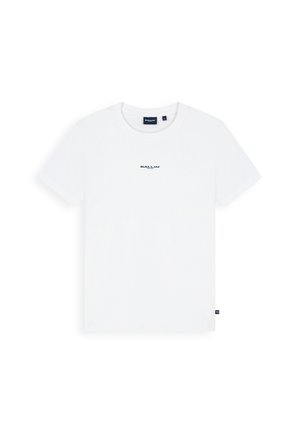 Witte T-shirt met korte mouwen en ronde hals met klein zwart "BALLIN"-logo in het midden van de borst en een zwart label op de zijnaden.