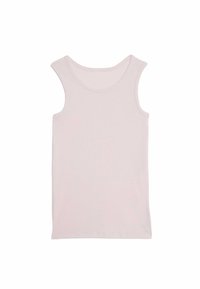 Ljusrosa ärmlös tanktop i ett slätt tyg, med rund halsringning och normal passform, utan synliga mönster eller detaljer.