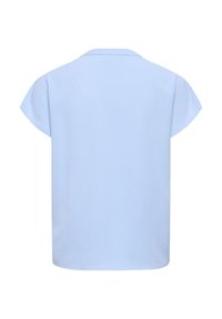 Φωτεινό γαλάζιο πουκάμισο με απαλό υλικό, κοντά καπέλα στα μανίκια και κλασικό γιακά. Απλός, καθαρός σχεδιασμός χωρίς ορατά σχέδια ή διακοσμητικά στοιχεία.