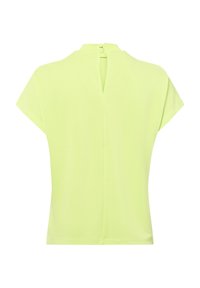 Limoengroene top met korte mouwen, een hoge halslijn en een knoopsluiting aan de achterkant. Heeft een centrale rugsplit voor ventilatie. Zacht materiaal.