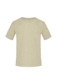 Hellebeige Kurzarm-T-Shirt aus weicher Baumwolle. Runder Halsausschnitt und normale Passform. Minimales Design ohne sichtbare Muster oder Akzente.