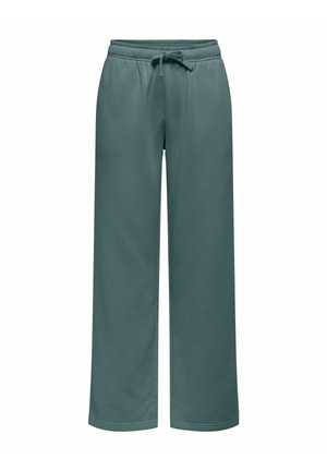 Letvægtige, teal sweatpants lavet af blødt stof. Løs pasform med elastisk talje og snøre for justerbar størrelse.