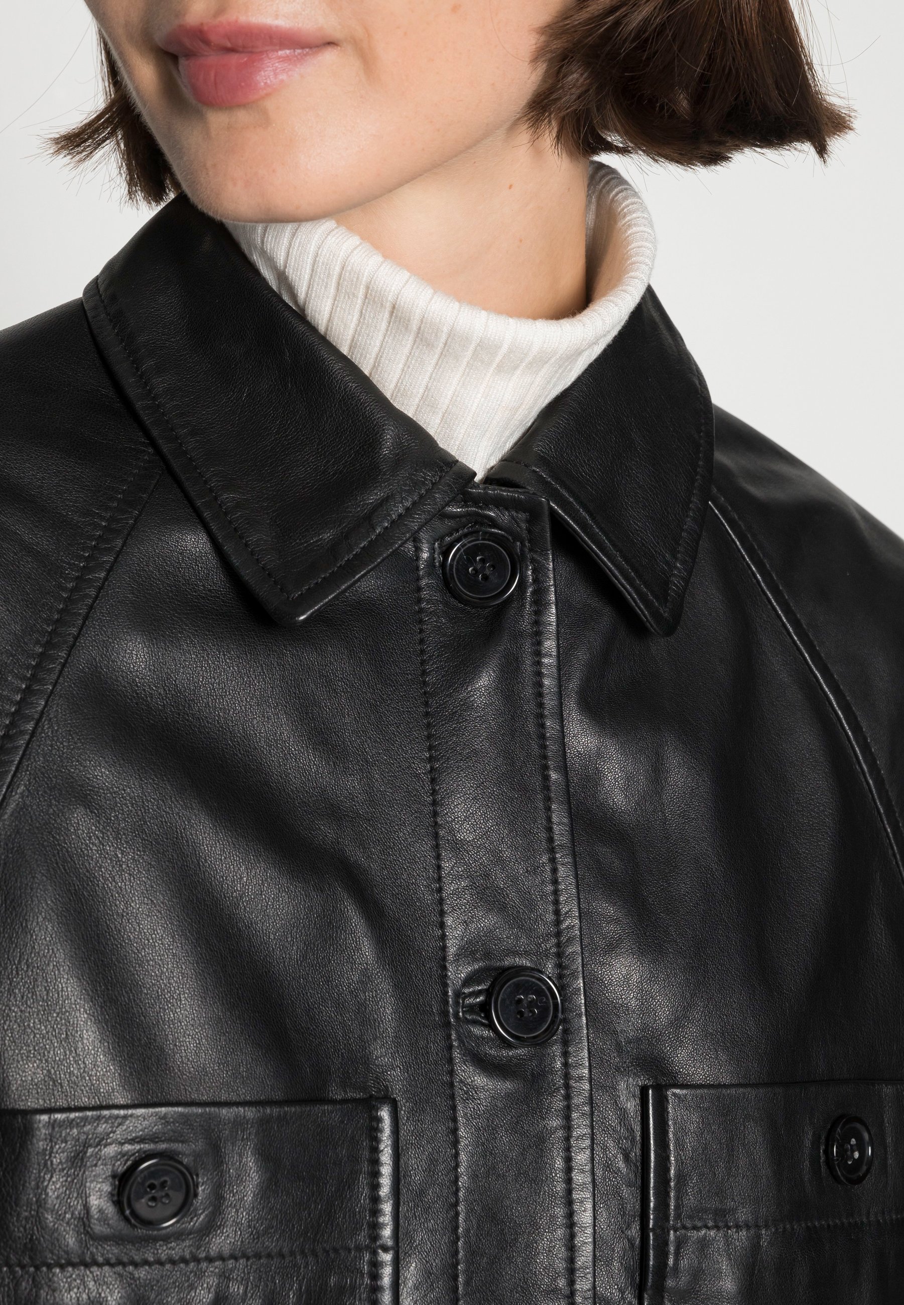black leather jacket with collar
