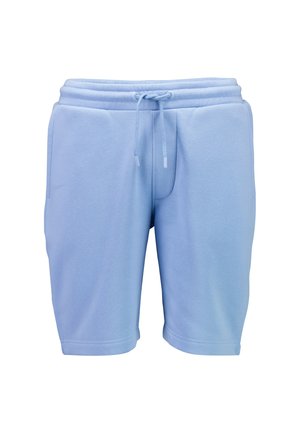 Hellblaue Shorts aus Baumwollmischung mit einem elastischen Bund, verstellbarem Kordelzug und Seitentaschen. Glatte Textur und entspannte Passform.