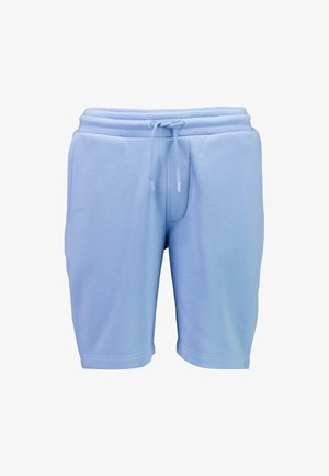 Lichtblauwe korte broeken van een katoenmix met een elastische tailleband, verstelbaar trekkoord en zijzakken. Soepele textuur en ontspannen pasvorm.