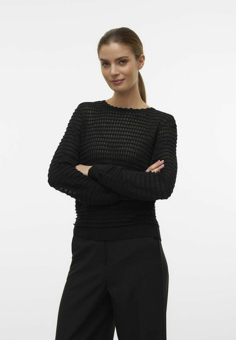 Moda Normal Vero Moda NORMAL GESCHNITTEN RUNDHALS BALLONÄRMEL - Striktrøje - black ...