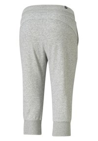 Szare dresowe spodnie z bawełny z szerokim elastycznym pasem i ściągaczami na końcach nogawek. Wykonane z delikatnej tekstury melanżowej, z bocznymi kieszeniami.
