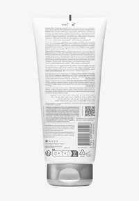 Tubetto di Pigmentbio Foaming Cream, bianco con accenti grigi. Sul retro testo multilingue, codice QR e icone standard. Texture di plastica liscia.