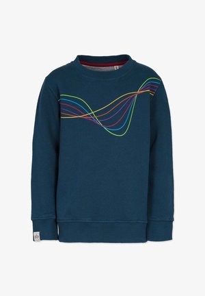 Marineblå sweatshirt lavet af blødt bomuld, med flerfarvede bølgemønstre på brystet samt ribbede manchetter og halsudskæring.