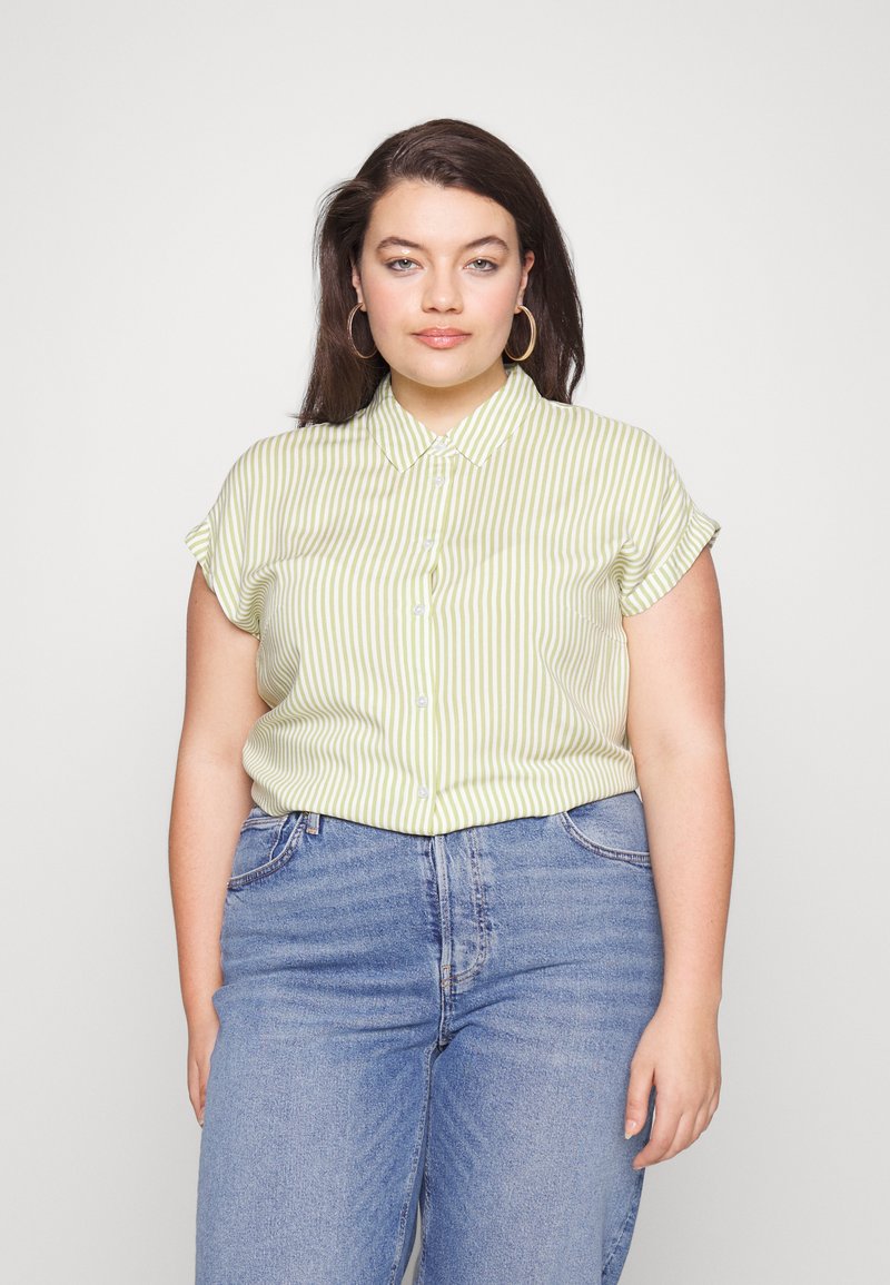 MY TRUE ME TOM TAILOR - BLOUSE WITH SHORT SLEEVE - Blouse - white/pea green, Vergroten