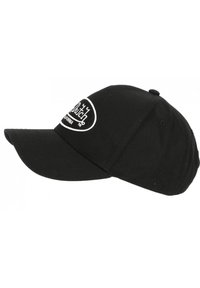 Casquette de baseball en coton noir avec un visière courbée et logo brodé "Dutch California" en blanc. Design à six panneaux avec un dos réglable.