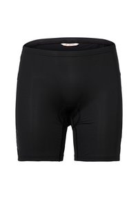Pantaloni da ciclismo neri realizzati in materiale elasticizzato, dotati di un fondello imbottito per il comfort e di una vita flessibile per facilitare i movimenti.