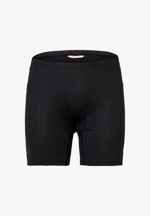 Pantaloni da ciclismo neri realizzati in materiale elasticizzato, dotati di un fondello imbottito per il comfort e di una vita flessibile per facilitare i movimenti.