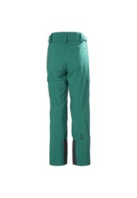 Türkise Outdoor-Hosen im Cargo-Stil mit Seitentaschen und schwarzen Akzenten an den unteren Beinen. Hergestellt aus strapazierfähigem, leichtem Material.
