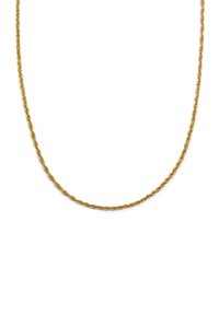 Collier en chaîne torsadée en or, avec une texture lisse et une épaisseur uniforme, affichant une finition métallique brillante et un design simple.