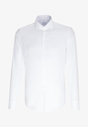 Witte langsluiting shirt gemaakt van soepel katoen, met een klassieke kraag en knopenlijst aan de voorkant. Geen patronen of accenten zichtbaar.