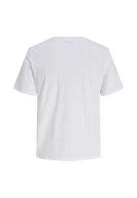 Camiseta de algodón blanca, cuello redondo, mangas cortas, textura suave, diseño sencillo, sin patrones ni gráficos, vista trasera sin adornos.