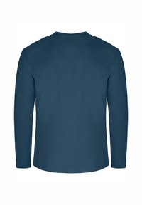 Langarmshirt in dunkelblau, aus weichem Stoff gefertigt. Mit Rundhalsausschnitt und nahtlosen Schultern, verfügt es über eine glatte, gleichmäßige Textur.