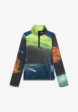 Langærmet pullover i multicolor galakseprint, med en halv-zip krave, syntetisk materiale og kontrasterende stribet kant.
