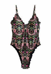 Next REGULAR FIT - PLUNGE TUMMY CONTROL - Maudymosi kostiumėlis - black pink paisley