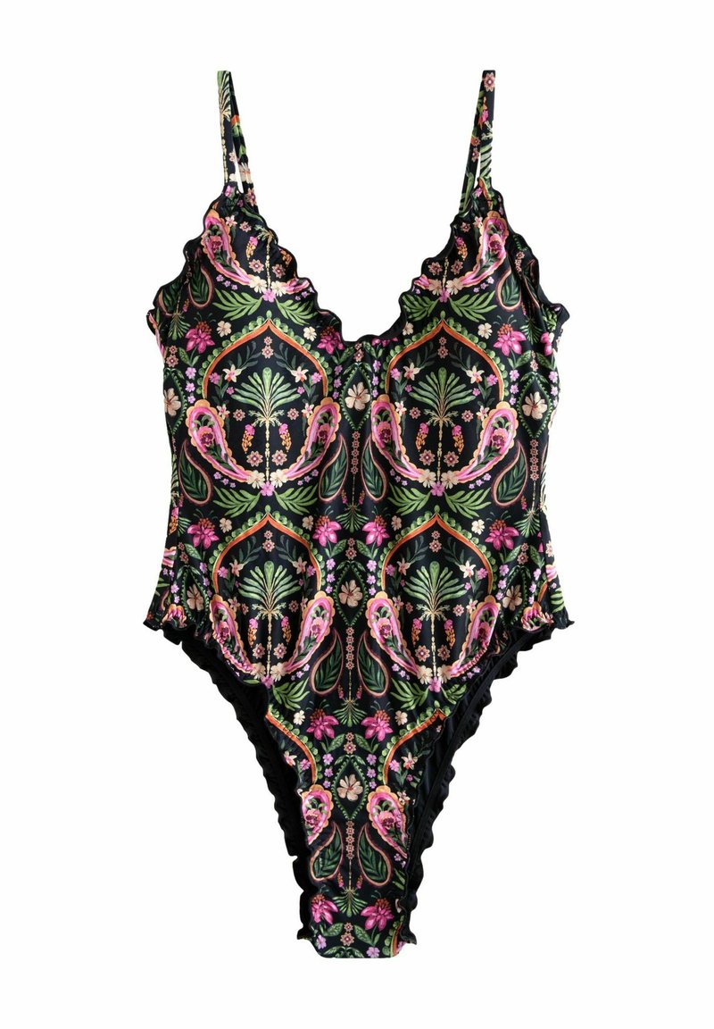 Next REGULAR FIT - PLUNGE TUMMY CONTROL - Maudymosi kostiumėlis - black pink paisley