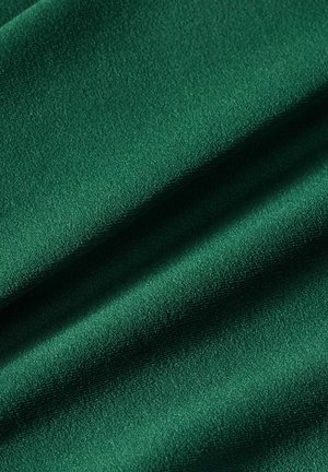 Zaļa auduma virsma ar gludu, viegli teksturētu struktūru, kurā redzamas maigas krokas un vieglas ēnas.